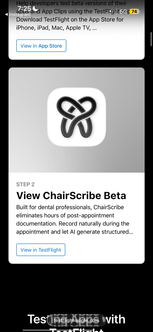 View Chairscribe in TestFlight